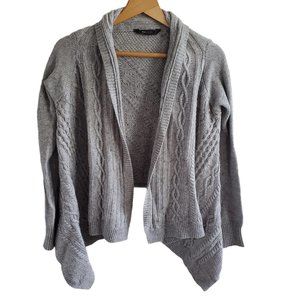 BCBG MaxAzria Gray Cable Knit Cardigan XS Asymmetric Open Front Boho Chic Layer